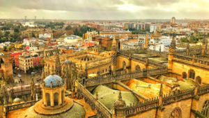 Aerial view of La Catedral de Sevilla. 